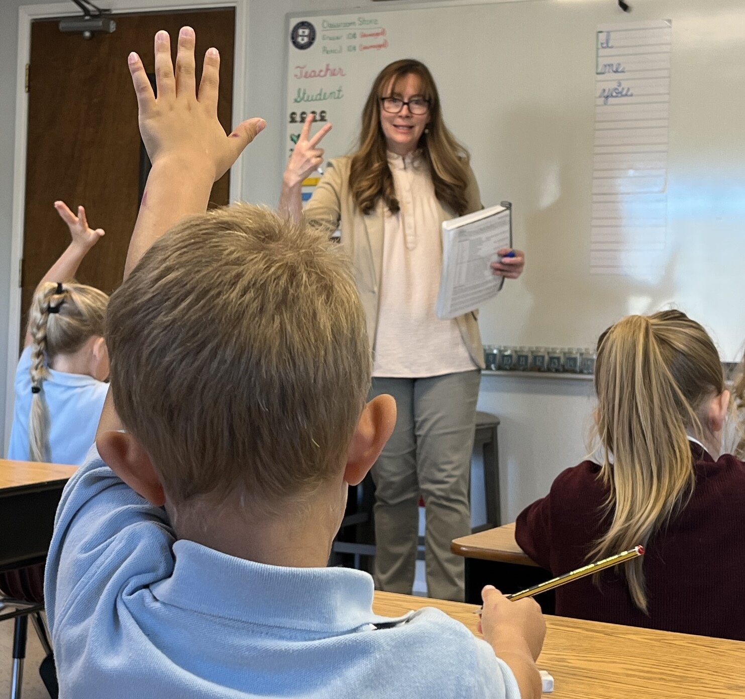 Grammar school classroom instruction at Geneva Academy, Roseburg, Oregon