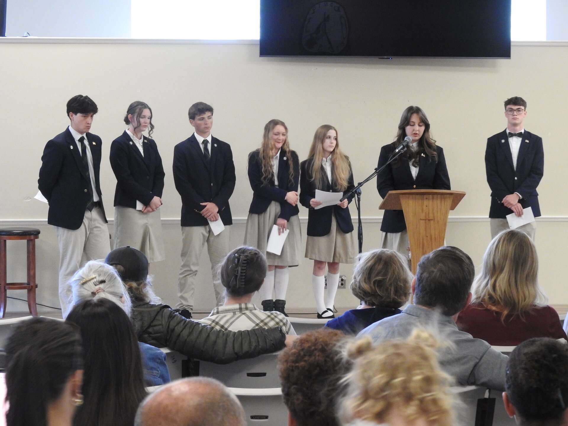 Geneva Academy student rhetoric presentation before the school community